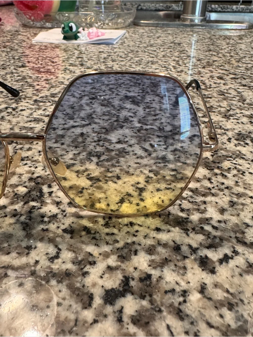 Women’s Gold Frame Gradient Yellow-Blue Hexagon Sunglasses